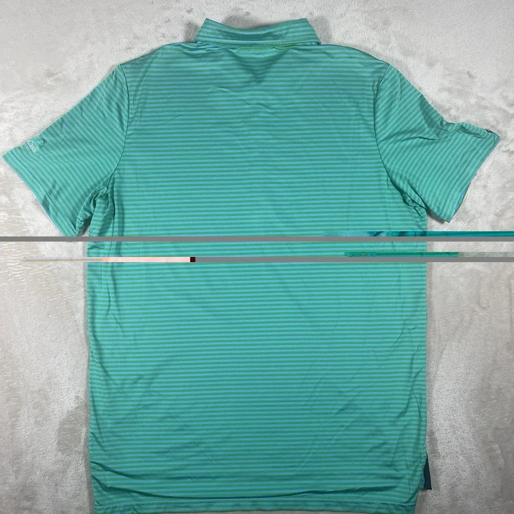 RLX Ralph Lauren Polo Shirt Mens Large Blue/Green Stripe Golf Stretch Wicking